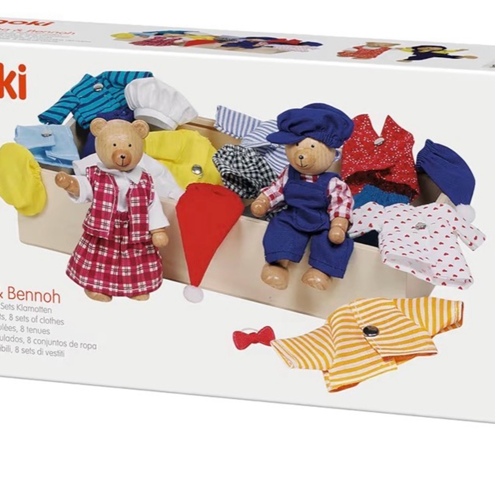 Goki Flexible Puppets Bears Benna & Bennoh with Wardrobe Doll, Multicolor